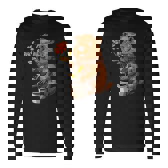 かわいいコスチューム愛好家のための鉢植えのハッピービーバー 長袖Tシャツ - Kawaiitshirt