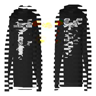 かわいいコックさん 洋食屋さん オムライス ナポリタン ハンバーグ エビフライ ウィンナー フライパン おもしろ 長袖Tシャツ - Kawaiitshirt