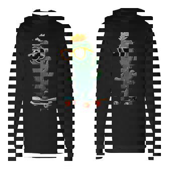 かわいいサボテン スケートボード カッコいい サボテン 長袖Tシャツ - Kawaiitshirt