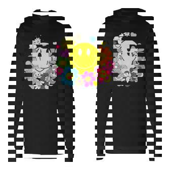 かわいいスマイルフェイス 花 ハッピーフェイス 花 ハート キッズ ガールズ 長袖Tシャツ - Kawaiitshirt