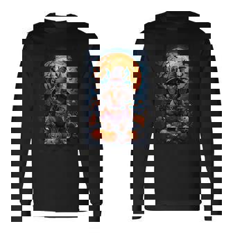 かわいいダックスフントと不気味なお化け屋敷のハロウィンコスチューム 長袖Tシャツ - Kawaiitshirt