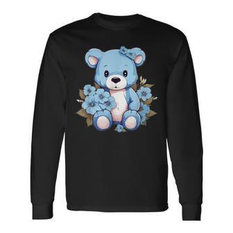 かわいいテディベアと花と一緒に I テディベア 長袖Tシャツ - Kawaiitshirt