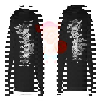 かわいいバスケットボールブタ 長袖Tシャツ - Kawaiitshirt