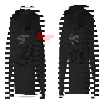 かわいいブルドッグが自転車に乗ってスイカを食べる 誕生日 長袖Tシャツ - Kawaiitshirt