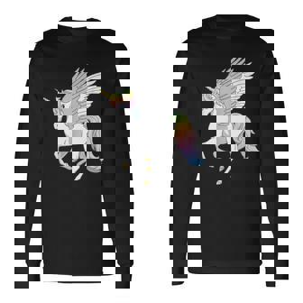 かわいいペガコーン フライングホース レインボー ユニコーン ペガサス 長袖Tシャツ - Kawaiitshirt