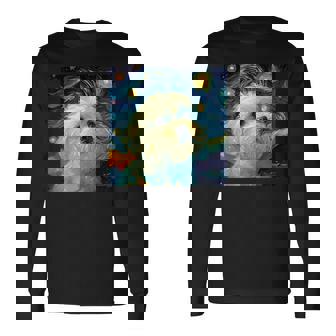 かわいいマルチーズドッグ 星月夜 ヴィンセント・ヴァン・ゴッホ絵画 長袖Tシャツ - Kawaiitshirt