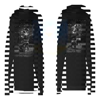 かわいいミニチュアシュナウザーの星空の犬 夜の絵画 長袖Tシャツ - Kawaiitshirt