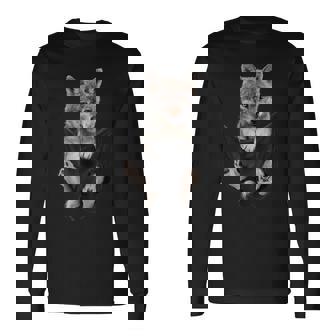 かわいい毛皮のような茶色のオオカミのポケット 長袖Tシャツ - Kawaiitshirt