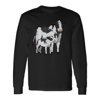 かわいい牛の絵 牛のアート 子牛 牛 母牛 長袖Tシャツ - Kawaiitshirt