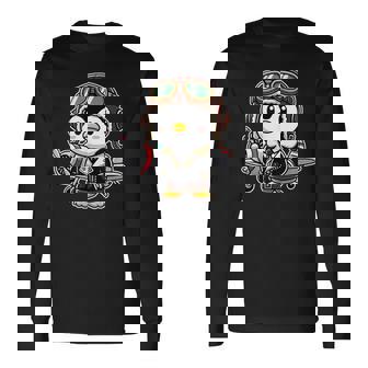 かわいい空飛ぶペンギン パイロット ヘルメット 飛行機 航空機 航空機 長袖Tシャツ - Kawaiitshirt