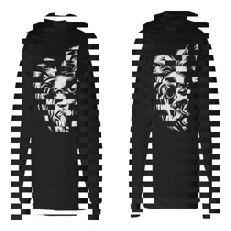 かわいい覗くパピヨン犬のグラフィック デザイン 長袖Tシャツ - Kawaiitshirt