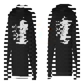 たぴ男ネコ – タピオカを飲む猫キャラデザインキッズから大人まで 長袖Tシャツ - Kawaiitshirt