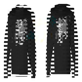 つぶらな瞳で見つめる黒柴 長袖Tシャツ - Kawaiitshirt