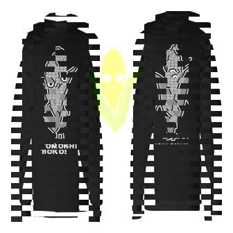 とうもろこし 顔 イラスト かわいい おもしろ 面白い 簡単 シンプル ゆるい 野菜 長袖Tシャツ - Kawaiitshirt