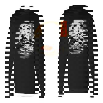 とんかつ パンダ 水墨画 日本食 日本語 おもしろ レトロ 和風 動物 長袖Tシャツ - Kawaiitshirt