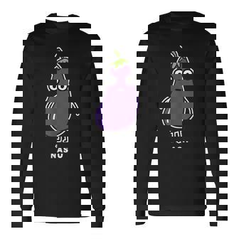 なす ナス 顔 イラスト かわいい おもしろ 面白い 簡単 シンプル ゆるい 野菜 長袖Tシャツ - Kawaiitshirt