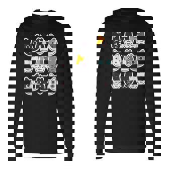 ねこ 9《ふぇいす》猫《黒・白・ハチワレ・三毛・ロシアン》【どうぶつフレンズ】顔 ゆるくて かわいい 動物 イラスト 長袖Tシャツ - Kawaiitshirt