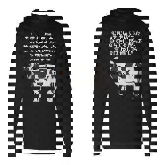 むしゃむしゃしてやった おもしろ ユーモア ジョーク 牛 むしゃくしゃしてやった 長袖Tシャツ - Kawaiitshirt