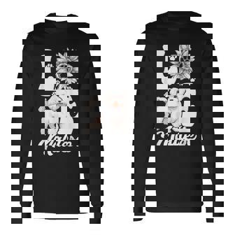 アイ・ラブ・マルチーズ・ドッグ・オーナー・ファニー・ポー・プリント・サンフラワー・ラバー 長袖Tシャツ - Kawaiitshirt