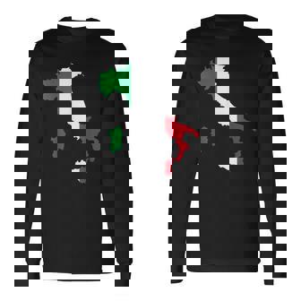 アウトライン イタリア 赤 白 緑 ストライプ 地図 長袖Tシャツ - Kawaiitshirt