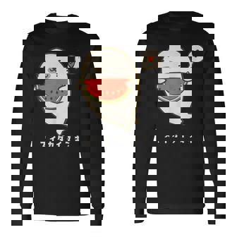 アザラシ 海豹 すいか スイカ大好き アザラシ かわいい イラスト アザラシ好き スイカ イラスト 手書き 長袖Tシャツ - Kawaiitshirt