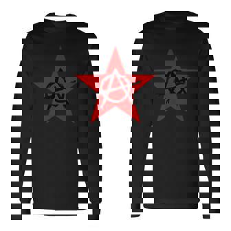 アナーキーサイン、ブラック、レッド、星、海賊、反逆者、パンク、アンチ。 長袖Tシャツ - Kawaiitshirt