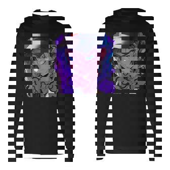 アニバエオタク美少女アニメ少女 紫髪ミステリアス 長袖Tシャツ - Kawaiitshirt