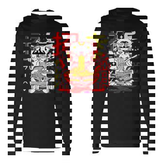 アニメ ラーメン 猫 レトロ 和麺 美的 カワイイ 長袖Tシャツ - Kawaiitshirt