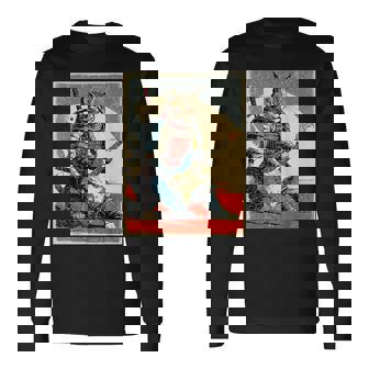 アニメ 日本の侍猫 エレキギターを弾くアートワーク 長袖Tシャツ - Kawaiitshirt