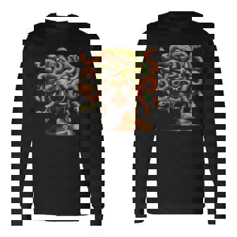 アフロ ブラック メラニン スキントーン メデューサ ヘビ ヘアスタイル 長袖Tシャツ - Kawaiitshirt