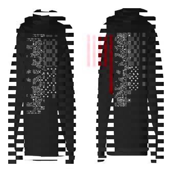 アメリカ、愛国的なアメリカ国旗、ペイズリー、バンダナプリント。 長袖Tシャツ - Kawaiitshirt