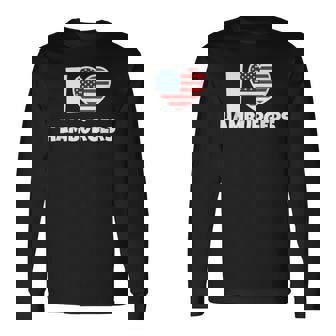 アメリカ国旗とハートのアイ・ラブ・ハンバーガー 長袖Tシャツ - Kawaiitshirt