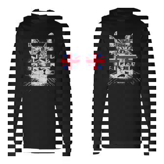 イギリス ユニオンジャック フラッグ イギリス 猫 イギリス 長袖Tシャツ - Kawaiitshirt