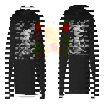 イチゴファンのための素敵なフルーツとテディベアのコスチューム 長袖Tシャツ - Kawaiitshirt