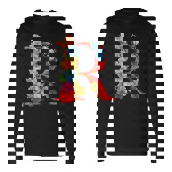 イニシャル R アルファベット バタフライ ローズ 花 水彩 モノグラム 長袖Tシャツ - Kawaiitshirt