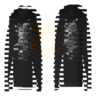 イノシシ 動物 モチーフ イラスト イノシシ 長袖Tシャツ - Kawaiitshirt