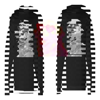 イングリッシュクリーム ゴールデンレトリバー ママギフト ハート メガネ ラブ 長袖Tシャツ - Kawaiitshirt