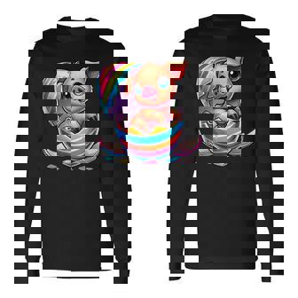 イースターエッグのかわいい赤ちゃん豚の漫画アート。 長袖Tシャツ - Kawaiitshirt