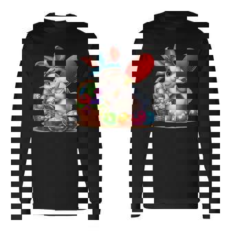 イースターバニー卓球ウサギイースターエッグ卓球 長袖Tシャツ - Kawaiitshirt