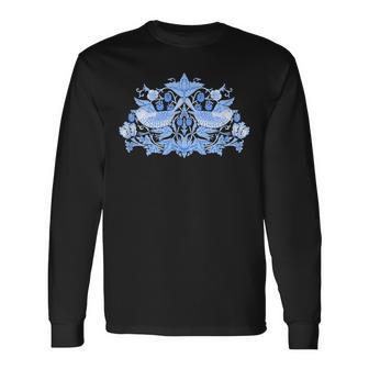 ウィリアム・モリス ストロベリー泥棒 鳥 ブルー 長袖Tシャツ - Kawaiitshirt