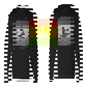 ウィード マリファナ ガンジャ リーフ ラスタ フラッグ 大麻 恋人 ギフト 長袖Tシャツ - Kawaiitshirt