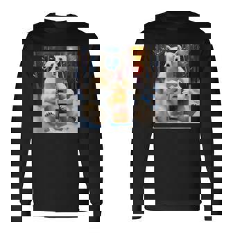 ウイスキーが飲みたいと目で訴える白熊 半袖 男女兼用 長袖Tシャツ - Kawaiitshirt