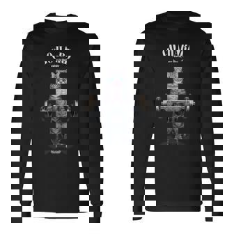 ウェイトリフティング 筋トレ バーベル やる気がないなら家に帰れ グレー 猫 ねこ 長袖Tシャツ - Kawaiitshirt