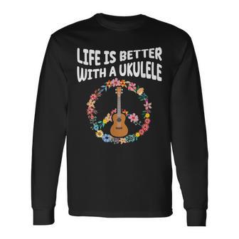 ウクレレで人生はもっと良い-ウクレレ愛好家 長袖Tシャツ - Kawaiitshirt