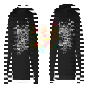 ウクレレフラガールティキバケーションハワイアンルアウビーチフラミンゴ 長袖Tシャツ - Kawaiitshirt