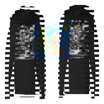 エアデール・テリア 星降る夜 クリスマス ゴッホ 犬の休日 長袖Tシャツ - Kawaiitshirt