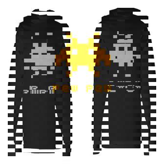 エイリアンインベーダーズピューピュースペース8ビットレトロビデオゲームギフト 長袖Tシャツ - Kawaiitshirt