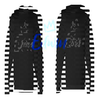 エドウィン ザ・キングブルークラウン&ネーム 男性用 エドウィンと呼ばれる 長袖Tシャツ - Kawaiitshirt