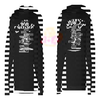 エルボーズ アップ ホッケー ビーバー カナダ人 誇り高き北 強くて自由 長袖Tシャツ - Kawaiitshirt