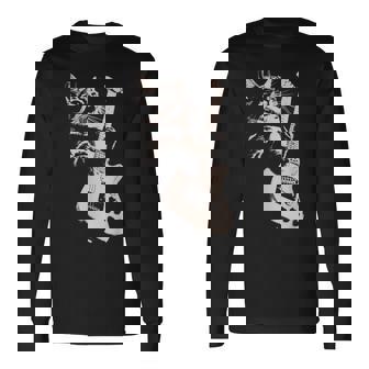 エレキギターを弾く猫 面白い猫ロッカー ロックショーで 長袖Tシャツ - Kawaiitshirt